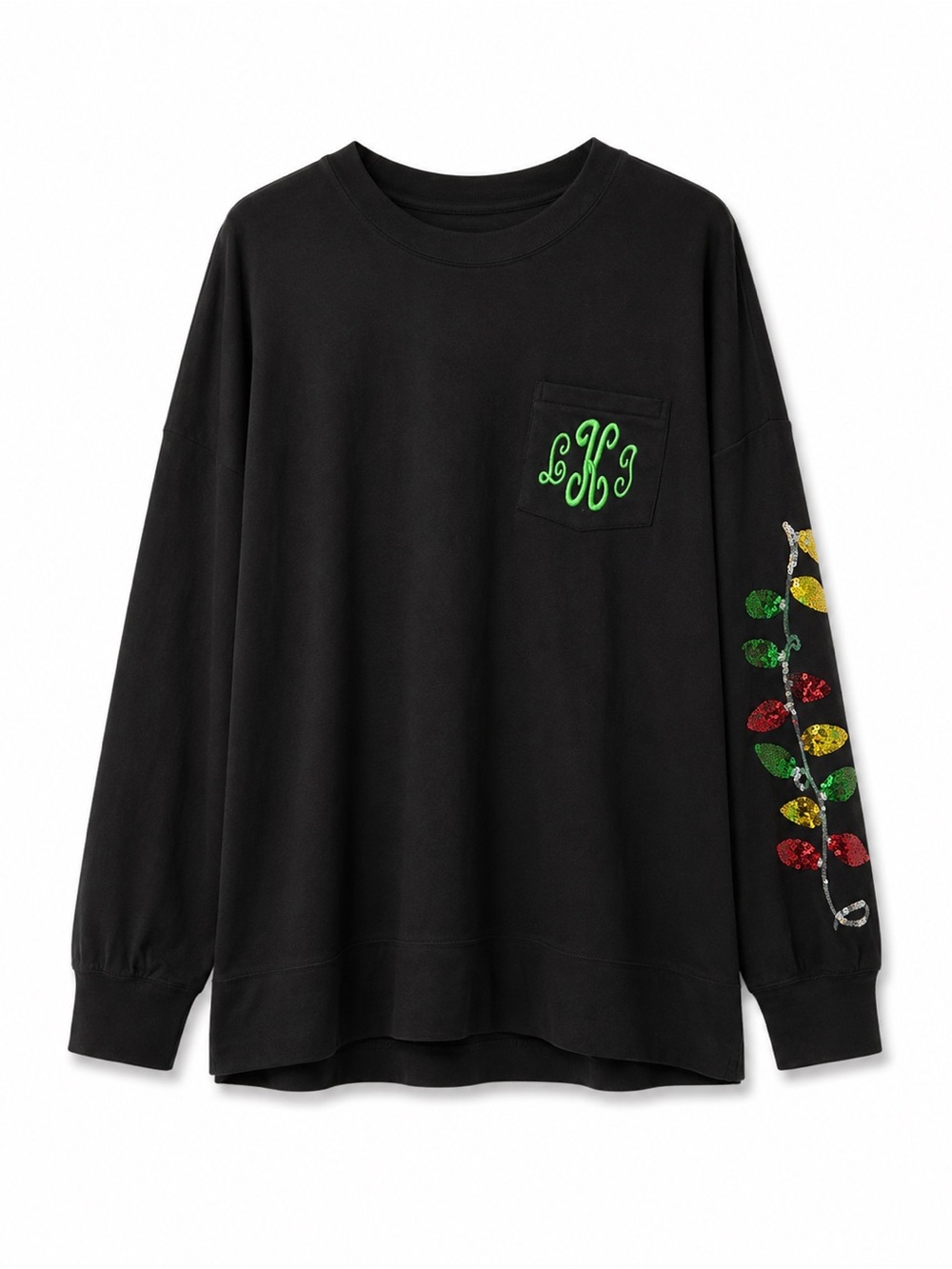 Marley Lilly 2XL/3XL Holiday Lights Sweatshirt Black Sequin Monogram LHI